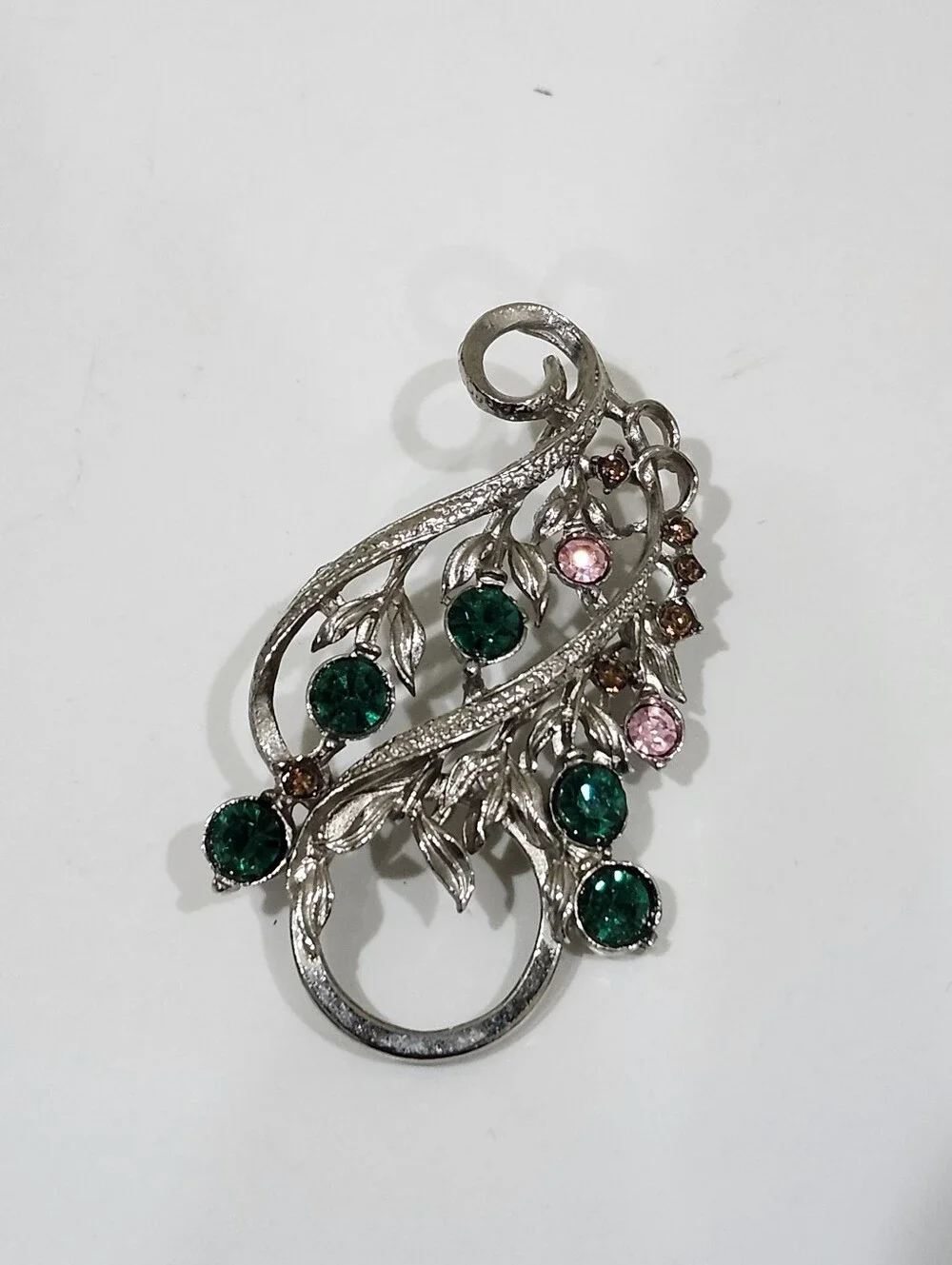 Vintage Flower Bouquet Brooch & Pendant Combo Silver Tone With Rhinestones MCM